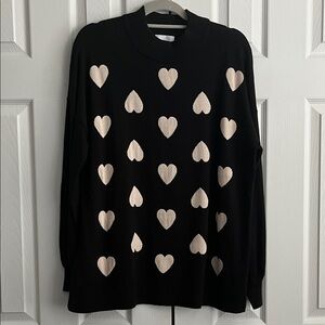Belle by Kim Gravel  Black Sweater with Cream Heart Pattern